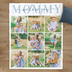 We Love You Mummy Blue Photo Collage Fleece Blanket