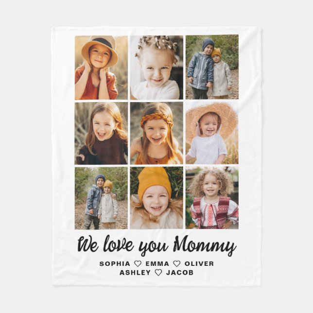 We Love You Mummy Family Modern Photo Collage Fleece Blanket (Front)