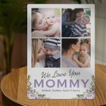 We Love You Mummy Floral Photo Plaque<br><div class="desc">Sweet mothers photo plaque featuring 4 square family pictures,  purple watercolor florals,  the words "we love you mummy",  and the kids names.</div>