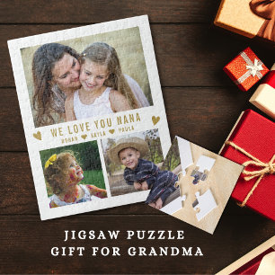 We Love You Nana 3 Photo Collage White Jigsaw Puzzle