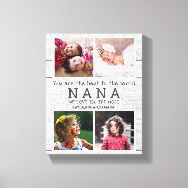 We Love You Nana 4 Photo Collage Grey Wood  Canvas Print (Front)