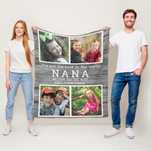 We Love You Nana 4 Photo Collage Grey Wood Fleece Blanket