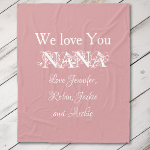 'We Love You Nana' Elegant Script Names Soft Pink Fleece Blanket