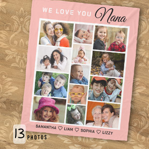 We Love You Nana Grandchildren 13 Photo Collage   Fleece Blanket
