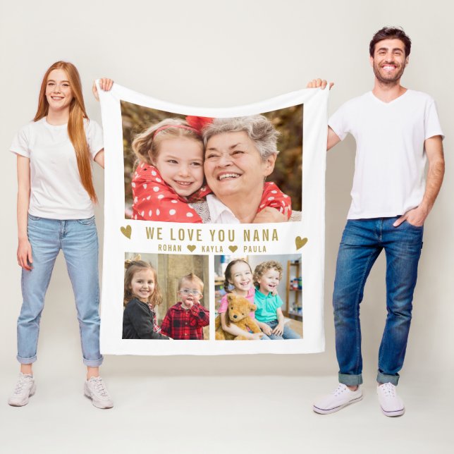 We Love You Nana Grandkids 3 Photo Collage White   Fleece Blanket (In Situ)