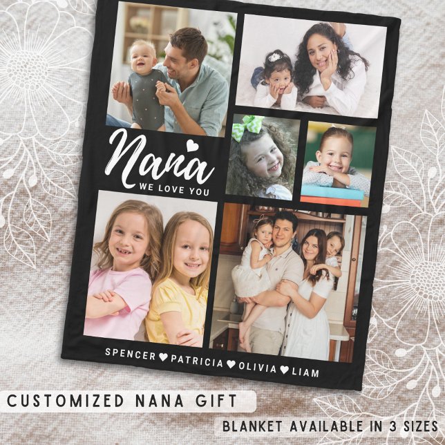 We Love You Nana Grandkids Names 6 Photo Collage  Fleece Blanket (Creator Uploaded)