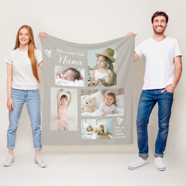 We Love You Nana Grandkids Photo Collage Keepsake Fleece Blanket (In Situ)