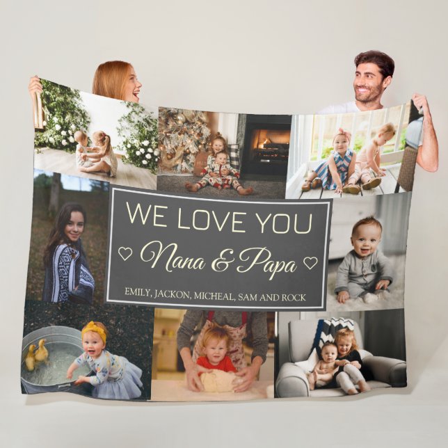 We Love You Nana & Papa 8 Photo Fleece Blanket (In Situ)