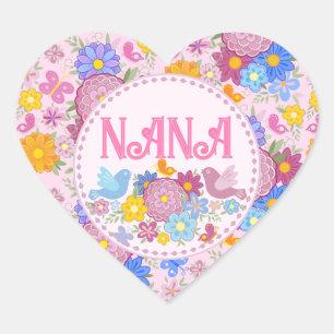 We Love You Nana Personalized wildflowers BOHO Heart Sticker