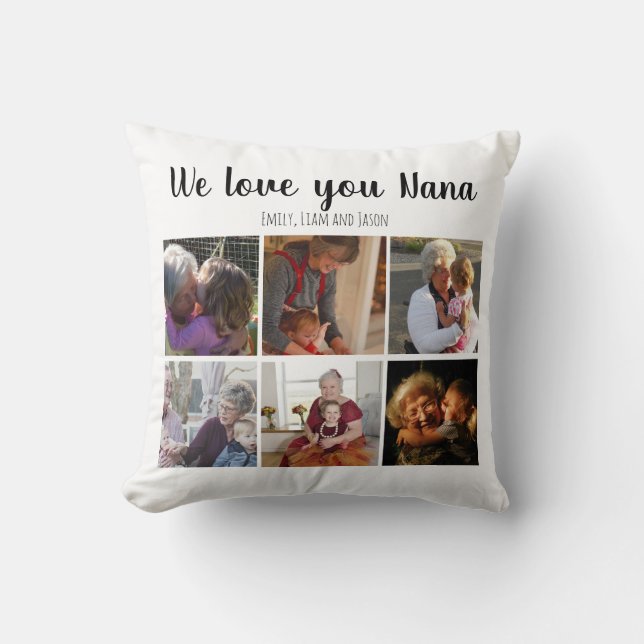 We love you nana photo collage custom text white cushion (Front)