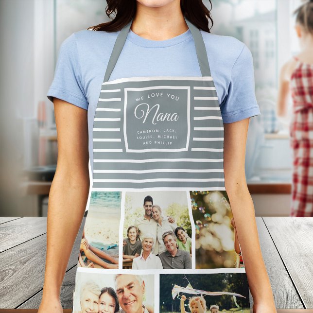 WE LOVE YOU NANA Photo Collage Dusty Grey Blue Apron (Creator Uploaded)