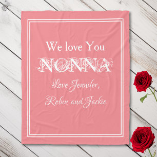 "We Love You NONNA" Personalised Names Salmon Fleece Blanket