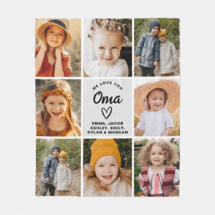 We Love You Oma Family Modern Photo Collage Fleece Blanket