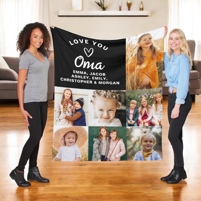 We Love You Oma Family Modern Photo Collage Fleece Blanket (Creator Uploaded)