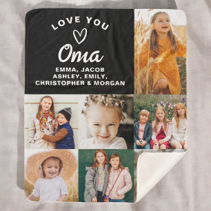 We Love You Oma Family Modern Photo Collage Sherpa Blanket