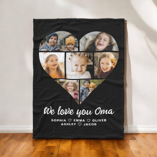 We Love You Oma Heart Modern Photo Collage Fleece Blanket