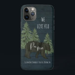 We Love You Papa Bear Forest Grandchildren Blue<br><div class="desc">We Love You Papa Bear Forest Personalised nautical navy blue stained wooden background iPhone 11 Pro Case helps show your "Papa Bear" just how much you love him! Rustic and masculine with hand painted forest trees and a black silhouette bear with typography script text "Papa" and his grandchildren's names. Art...</div>
