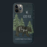 We Love You Papa Bear Forest Grandchildren Blue<br><div class="desc">We Love You Papa Bear Forest Personalised nautical navy blue stained wooden background iPhone 11 Pro Case helps show your "Papa Bear" just how much you love him! Rustic and masculine with hand painted forest trees and a black silhouette bear with typography script text "Papa" and his grandchildren's names. Art...</div>
