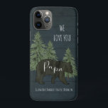 We Love You Papa Bear Forest Grandchildren Blue Case-Mate iPhone Case<br><div class="desc">We Love You Papa Bear Forest Personalised nautical navy blue stained wooden background iPhone 11 Pro Case helps show your "Papa Bear" just how much you love him! Rustic and masculine with hand painted forest trees and a black silhouette bear with typography script text "Papa" and his grandchildren's names. Art...</div>