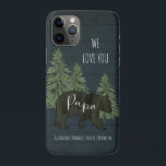 We Love You Papa Bear Forest Grandchildren Blue Case-Mate iPhone Case<br><div class="desc">We Love You Papa Bear Forest Personalised nautical navy blue stained wooden background iPhone 11 Pro Case helps show your "Papa Bear" just how much you love him! Rustic and masculine with hand painted forest trees and a black silhouette bear with typography script text "Papa" and his grandchildren's names. Art...</div>