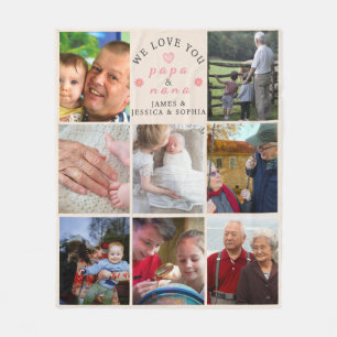 We Love You Papa & Nana – Custom Grandkids Photo Fleece Blanket