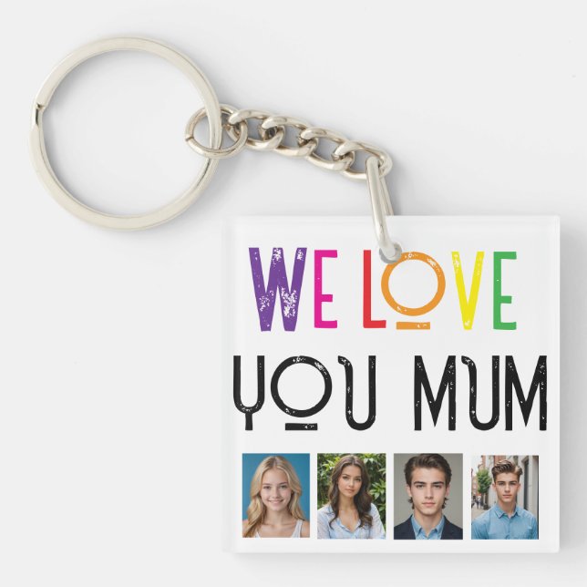We Love You Photo Keychain – 4 Photos Rainbow Text (Front)