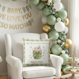 We Love You So Matcha Cosy Gingham Bow Cushion