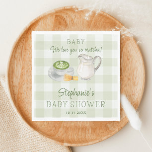 We Love You So Matcha Green Gingham Baby Shower Napkin