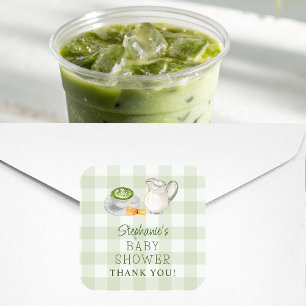 We Love You So Matcha Green Gingham Baby Shower Square Sticker