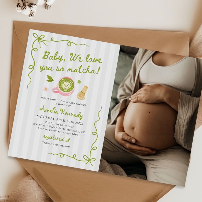 We Love You So Matcha Green Tea Baby Shower Photo Invitation (Creator Uploaded)