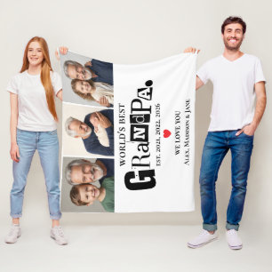 We love you World's Best Grandpa Grankids Photos Fleece Blanket
