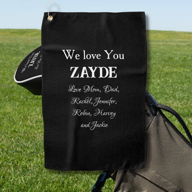  We Love You ZAYDE Gift Jewish Grandpa Kids Names Golf Towel (We Love You ZAYDE - Gift for Jewish Grandpa with Family/Kids Names Golf Towel.)