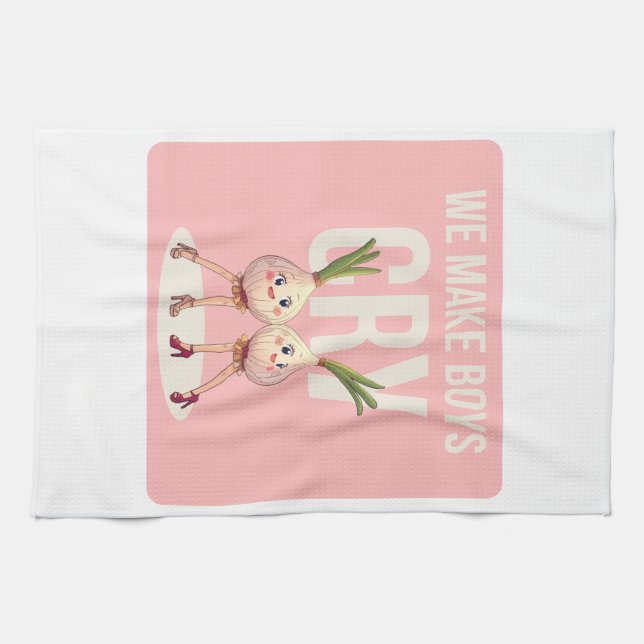 “We Make Boys Cry” Funny Girly Garlic Design Cute  Tea Towel (Horizontal)