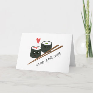 We Maki a Cute Couple Kawaii Sushi Love Heart Card