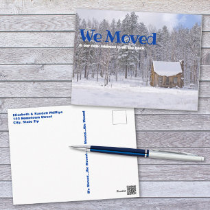 We Moved Announcement Rustic Cabin In Winter Snow Postcard