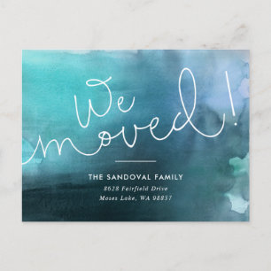 We Moved! Blue Hand-lettered New Address Announcement Postcard