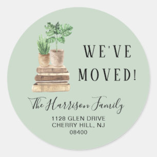 We Moved Boho Plants Sage Green Return Address Classic Round Sticker
