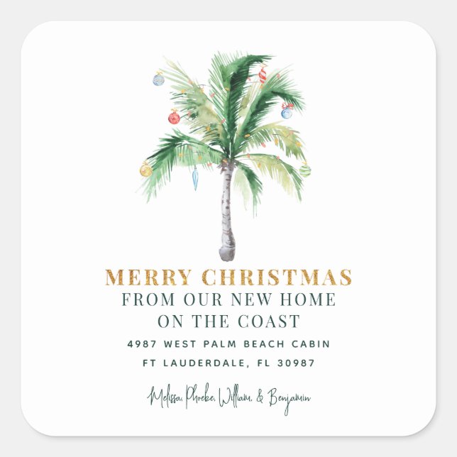 We Moved Christmas Holiday Palm Tree Moving Notice Square Sticker (Front)