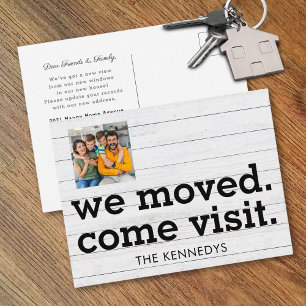 We Moved Come Visit Typography New Home Photo  Announcement Postcard