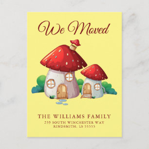 WE MOVED   Cute Woodland Forest Mushroom House Announcement Postcard