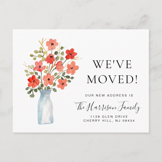 We Moved Floral Watercolor Moving Announcement Postcard (Front)