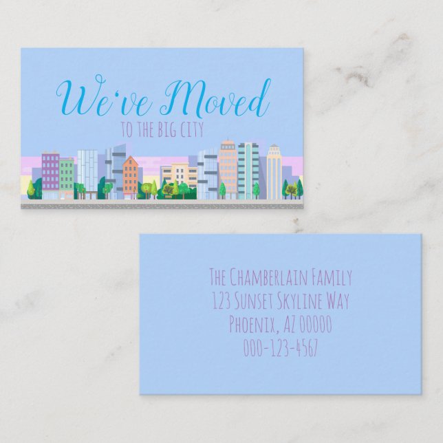 We Moved Fun City Skyline Home Address Change Business Card (Front/Back)