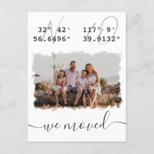 "We moved" Latitude Longitude Family Photo Moving Postcard