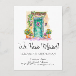 We Moved, Mexican House Door Flowers Announcement Postcard