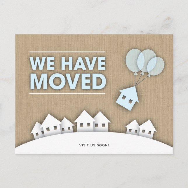 We Moved New Address Modern Cute Houses Balloons Holiday Postcard (Front)