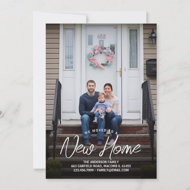 We moved New Home Typogrtpahy Family Photo Moving Announcement (Front)