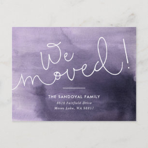 We Moved! Purple Hand-lettered New Address Announcement Postcard