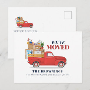 We Moved Red Truck Moving Announcement Postcard
