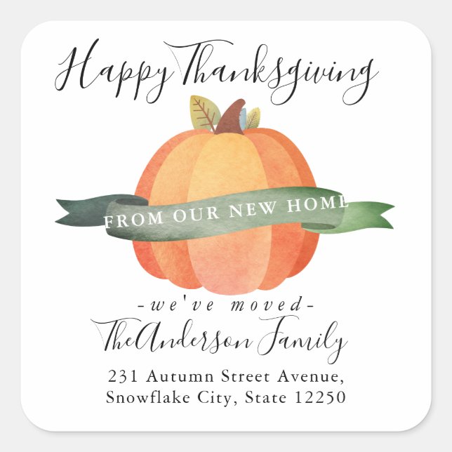 We Moved Thanksgiving Pumpkin Address Announcement Square Sticker (Front)