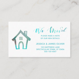 "We Moved" w/ Hand Drawn House Teal Watercolor Business Card
